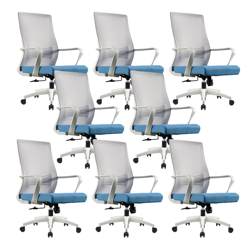 Modern Fixed Arms Chair No Distressing Ergonomic Desk Chair with Wheels Gray-Blue 8 Piece Set Clearhalo 'furn' 'furn_office_chair' 'Furniture' 'Office Chairs' 'Office Furniture' 'office_chair' 7101779