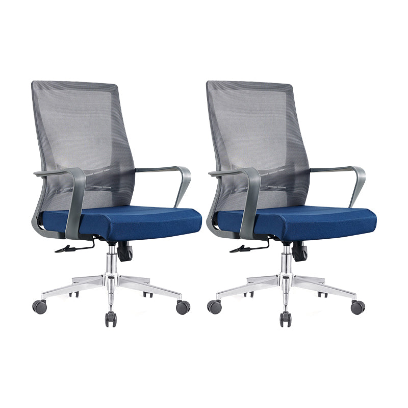 Modern Fixed Arms Chair No Distressing Ergonomic Desk Chair with Wheels Black-Blue 2 Piece Set Clearhalo 'furn' 'furn_office_chair' 'Furniture' 'Office Chairs' 'Office Furniture' 'office_chair' 7101780