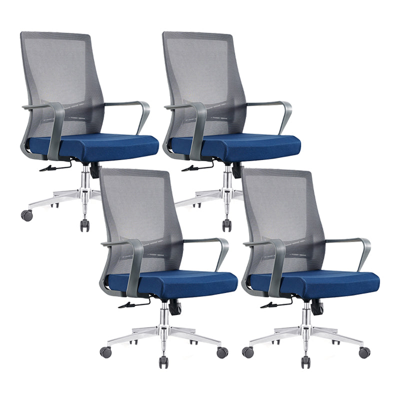 Modern Fixed Arms Chair No Distressing Ergonomic Desk Chair with Wheels Black-Blue 4 Piece Set Clearhalo 'furn' 'furn_office_chair' 'Furniture' 'Office Chairs' 'Office Furniture' 'office_chair' 7101781