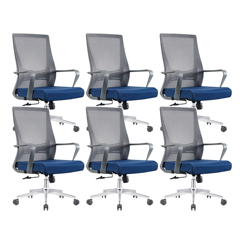 Modern Fixed Arms Chair No Distressing Ergonomic Desk Chair with Wheels Black-Blue 6 Piece Set Clearhalo 'furn' 'furn_office_chair' 'Furniture' 'Office Chairs' 'Office Furniture' 'office_chair' 7101782