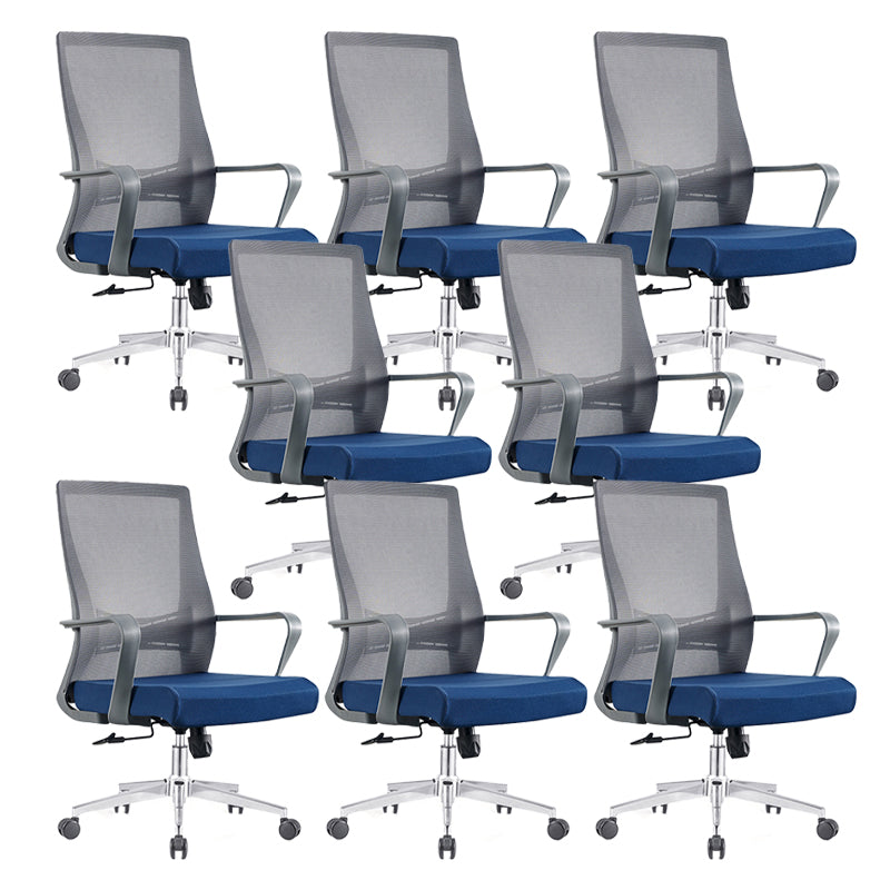 Modern Fixed Arms Chair No Distressing Ergonomic Desk Chair with Wheels Black-Blue 8 Piece Set Clearhalo 'furn' 'furn_office_chair' 'Furniture' 'Office Chairs' 'Office Furniture' 'office_chair' 7101783