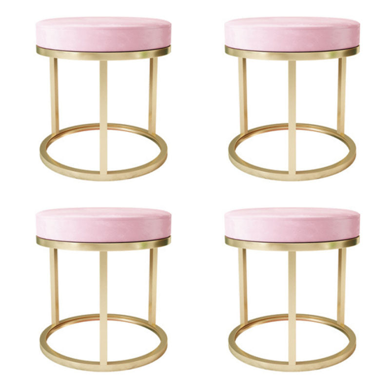 Luxury Ottoman Velvet Tear Resistant Upholstered Solid Color Round Ottoman with Metal Legs