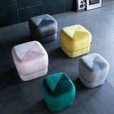 Modern Pouf Ottoman Velvet Upholstered Fade Resistant Solid Color Square Ottoman