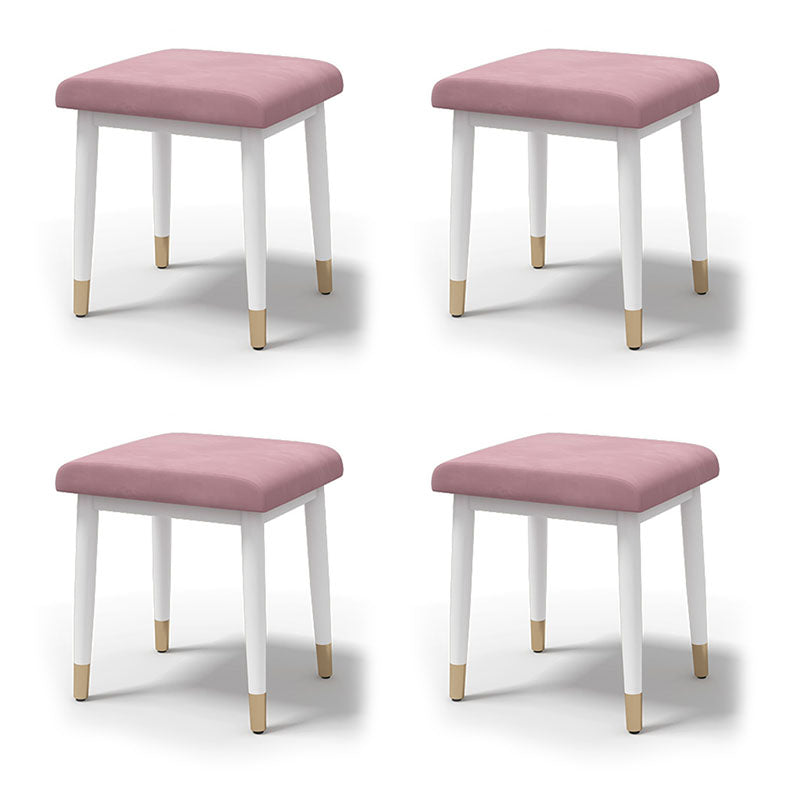 Glam Ottoman Velvet Upholstered Solid Color Square Ottoman with Metal Legs Pink 4 Piece Set White Clearhalo 'furn' 'furn_ottomans_poufs' 'Furniture' 'Living Room Furniture' 'Ottomans & Poufs' 'ottomans_poufs' 7101865