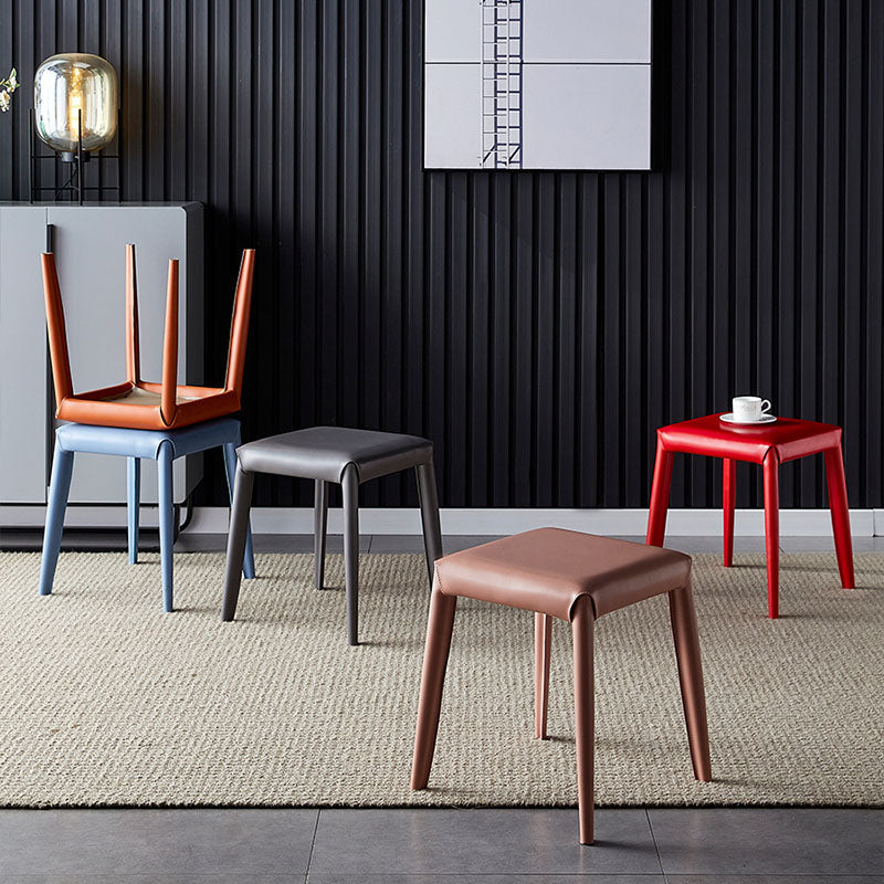 Glam ottomane in finta pelle in pelle resistente a colore solido pouf quadrati con gambe metalliche