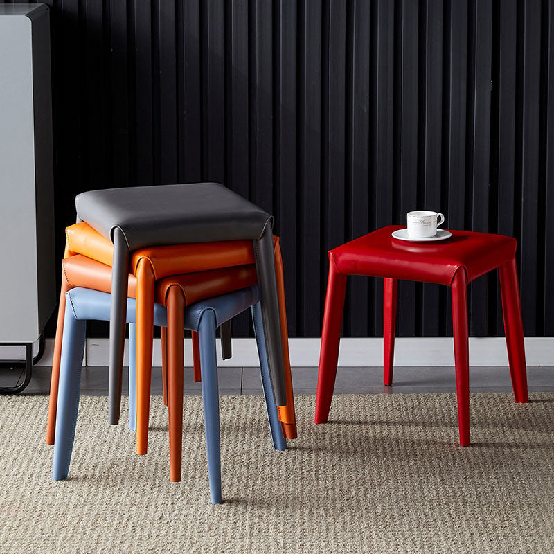 Glam ottomane in finta pelle in pelle resistente a colore solido pouf quadrati con gambe metalliche