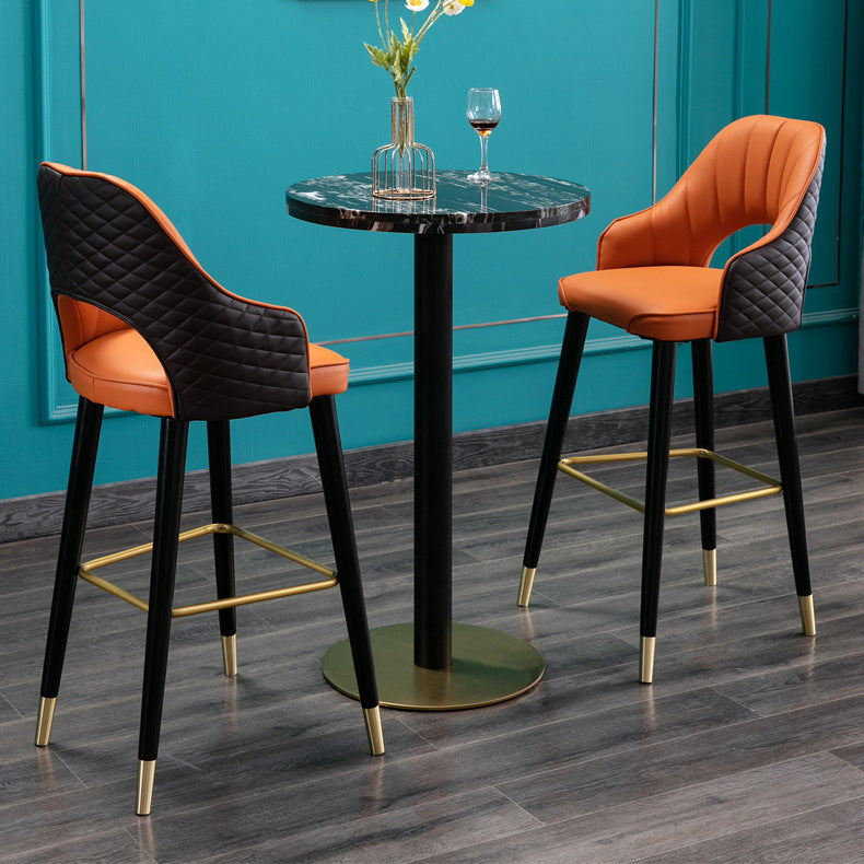 Modern Metal Bar Stools Faux Leather Armed Stool with Low Back