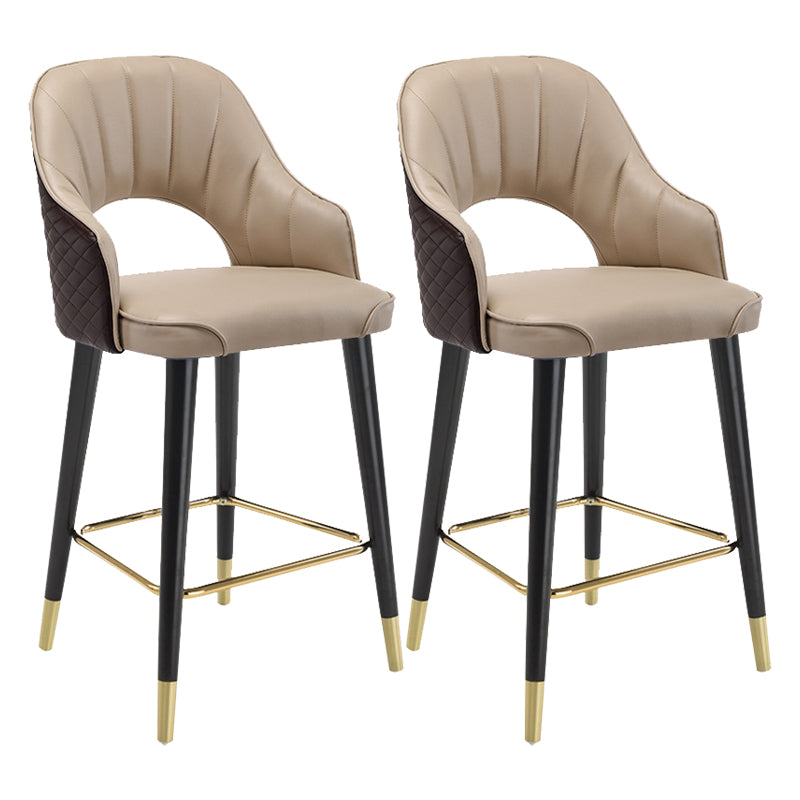 Modern Metal Bar Stools Faux Leather Armed Stool with Low Back