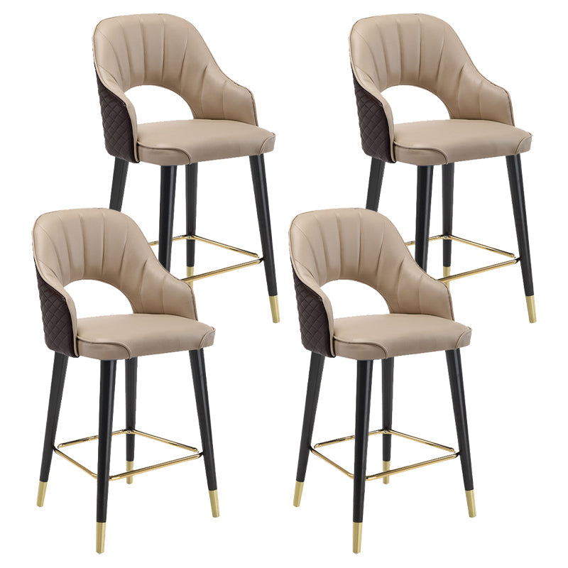 Modern Metal Bar Stools Faux Leather Armed Stool with Low Back