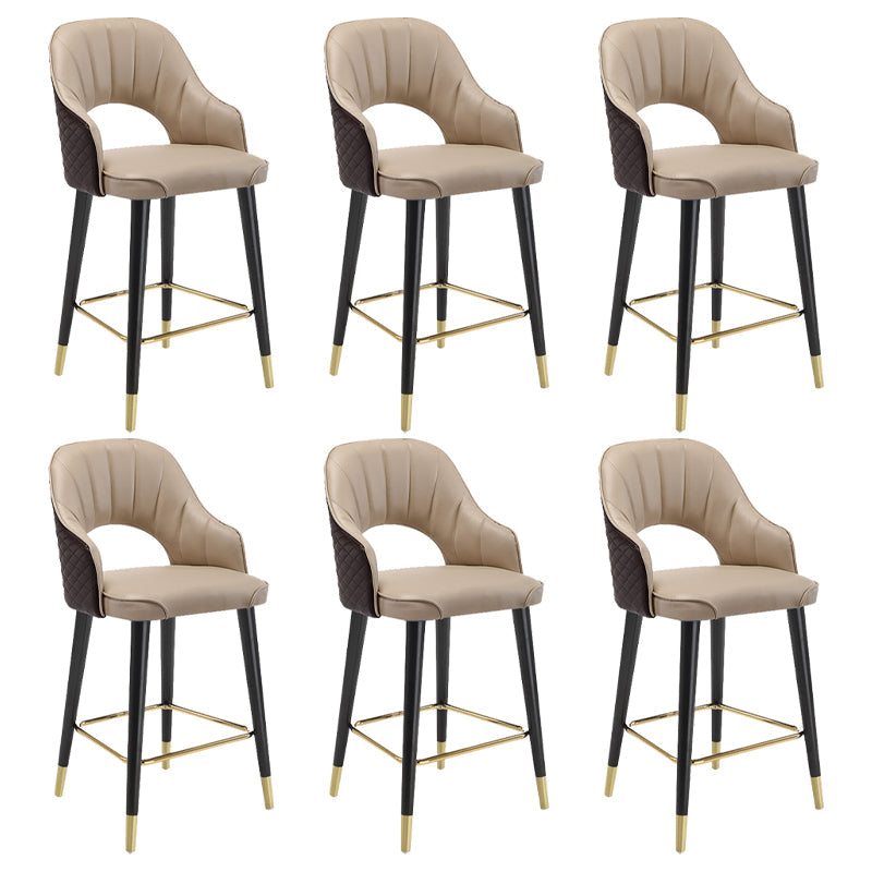 Modern Metal Bar Stools Faux Leather Armed Stool with Low Back