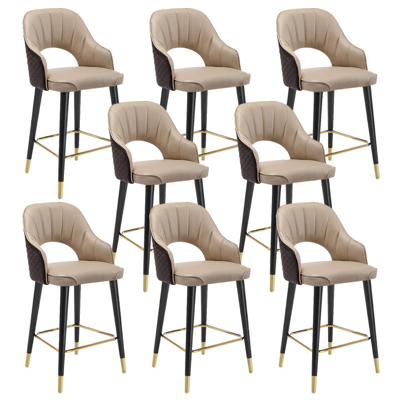 Modern Metal Bar Stools Faux Leather Armed Stool with Low Back