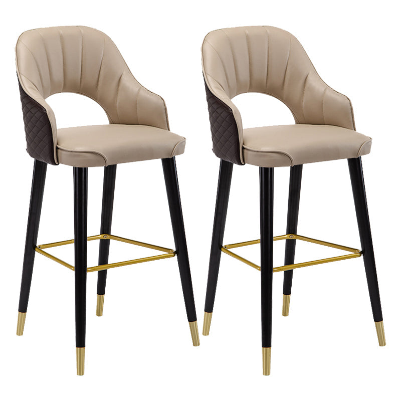 Modern Metal Bar Stools Faux Leather Armed Stool with Low Back