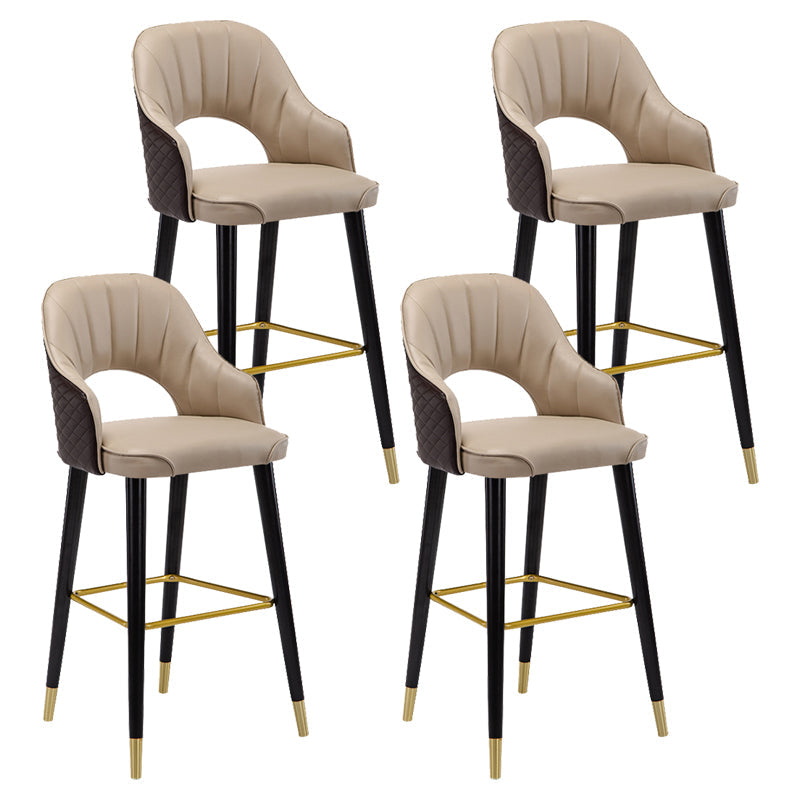 Modern Metal Bar Stools Faux Leather Armed Stool with Low Back