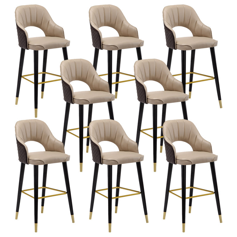 Modern Metal Bar Stools Faux Leather Armed Stool with Low Back