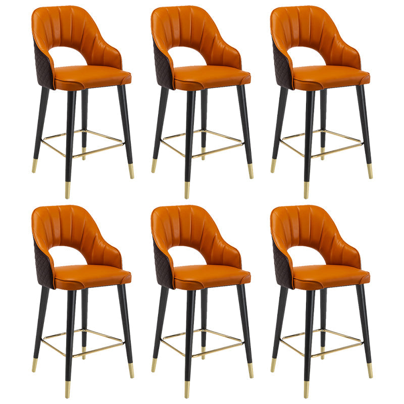 Modern Metal Bar Stools Faux Leather Armed Stool with Low Back