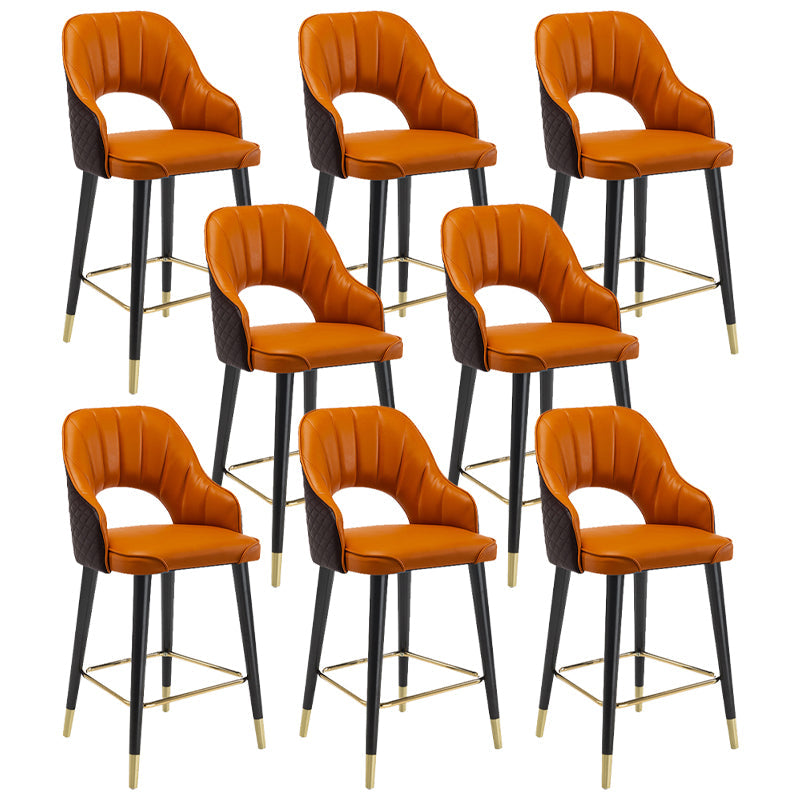 Modern Metal Bar Stools Faux Leather Armed Stool with Low Back