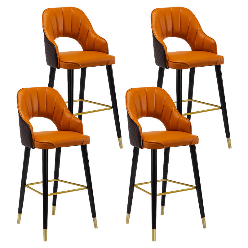 Modern Metal Bar Stools Faux Leather Armed Stool with Low Back