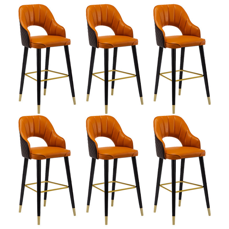 Modern Metal Bar Stools Faux Leather Armed Stool with Low Back