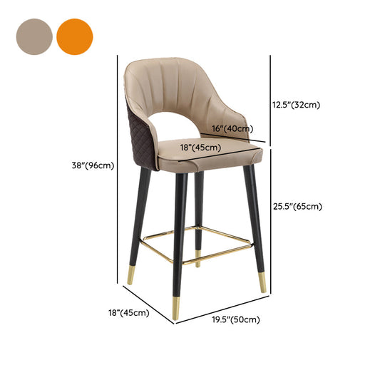 Modern Metal Bar Stools Faux Leather Armed Stool with Low Back
