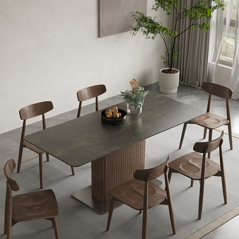 Industrial Kitchen Dinner Table Rectangle Pedestal Dining Table Clearhalo 'Dining Tables & Seating' 'Dining Tables' 'dining_table' 'furn' 'furn_dining_table' 'Furniture' 'Kitchen & Dining Furniture' 7102831