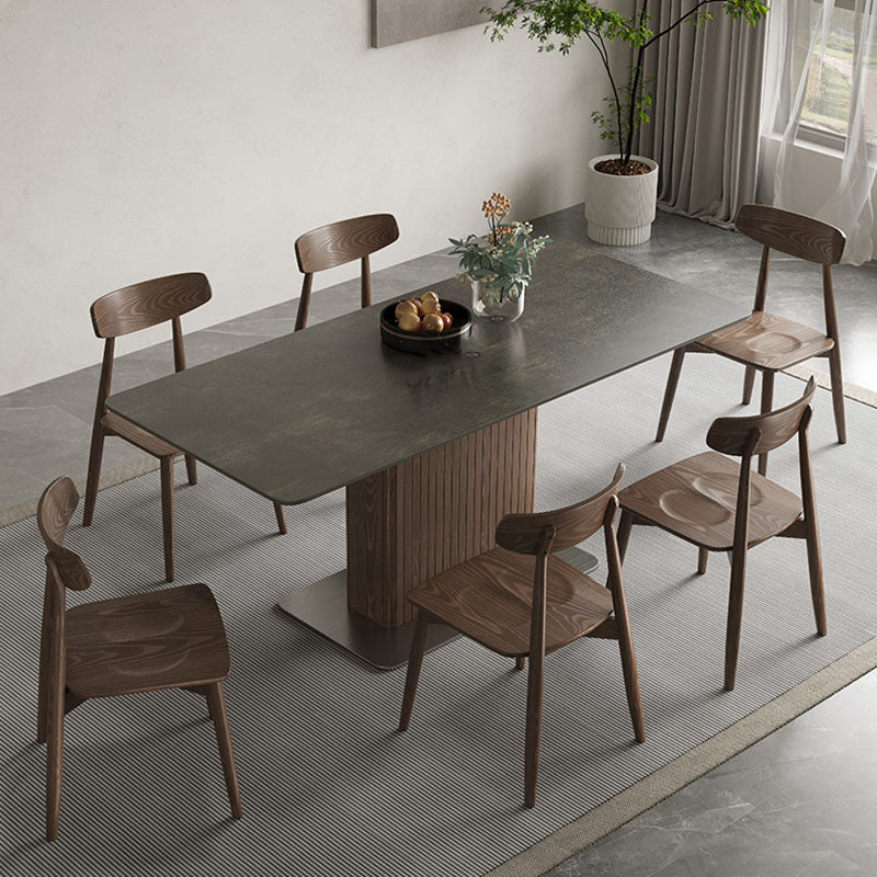 Industrial Kitchen Dinner Table Rectangle Pedestal Dining Table Clearhalo 'Dining Tables & Seating' 'Dining Tables' 'dining_table' 'furn' 'furn_dining_table' 'Furniture' 'Kitchen & Dining Furniture' 7102833
