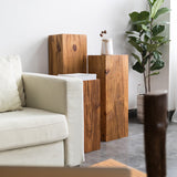 Rustic Sofa Accent Side Table Distressed Square Natural Pedestal Solid Wood Corner Table