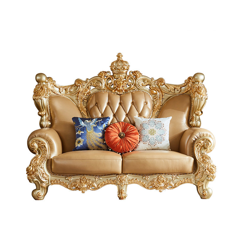 Genuine Leather Sofa Tufted Split-Back Rolled Arm Sofa for Living Room 2-Seater Sofa Genuine Leather Clearhalo 'furn' 'furn_sofas' 'Furniture' 'Living Room Furniture' 'Sofa' 'sofas' 7105216