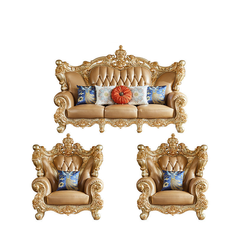 Genuine Leather Sofa Tufted Split-Back Rolled Arm Sofa for Living Room 1-Seater Sofa & 1-Seater Sofa & 3-Seater Sofa Genuine Leather Clearhalo 'furn' 'furn_sofas' 'Furniture' 'Living Room Furniture' 'Sofa' 'sofas' 7105224