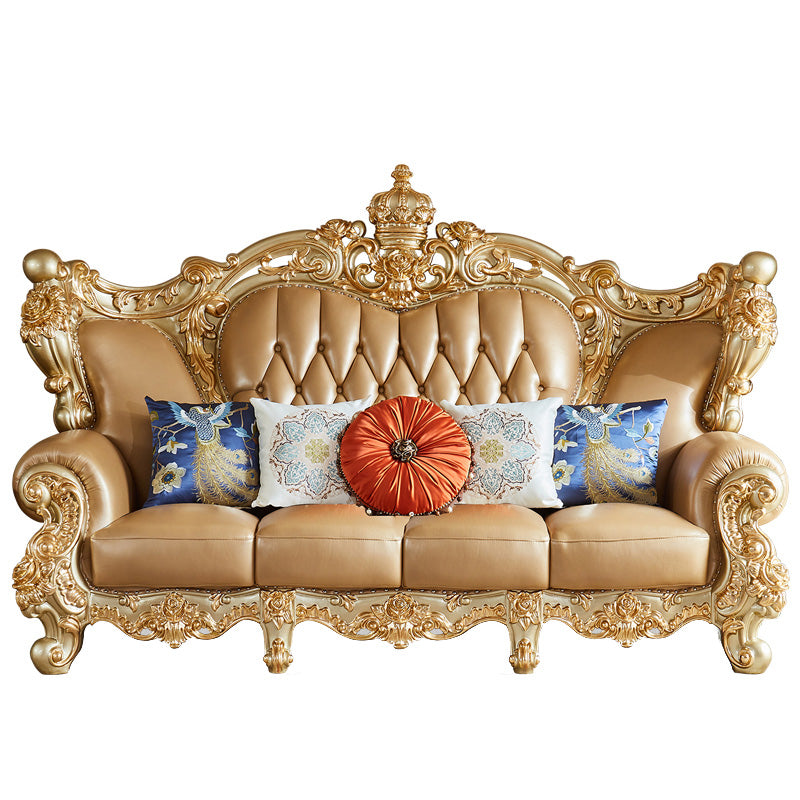 Genuine Leather Sofa Tufted Split-Back Rolled Arm Sofa for Living Room 4-Seater Sofa Genuine Leather Clearhalo 'furn' 'furn_sofas' 'Furniture' 'Living Room Furniture' 'Sofa' 'sofas' 7105225