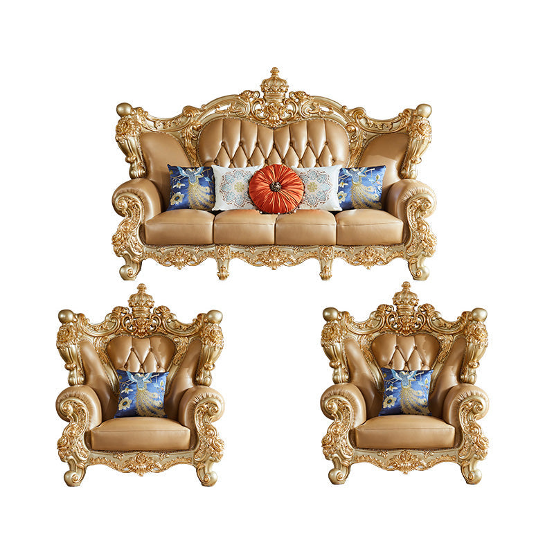 Genuine Leather Sofa Tufted Split-Back Rolled Arm Sofa for Living Room 4-Seater Sofa & 1-Seater Sofa & 1-Seater Sofa Genuine Leather Clearhalo 'furn' 'furn_sofas' 'Furniture' 'Living Room Furniture' 'Sofa' 'sofas' 7105231