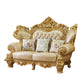 ゴールドの本革ソファ房式スプリットバックロールアームソファリビングルーム用