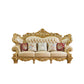 ゴールドの本革ソファ房式スプリットバックロールアームソファリビングルーム用
