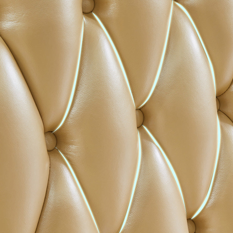 ゴールドの本革ソファ房式スプリットバックロールアームソファリビングルーム用