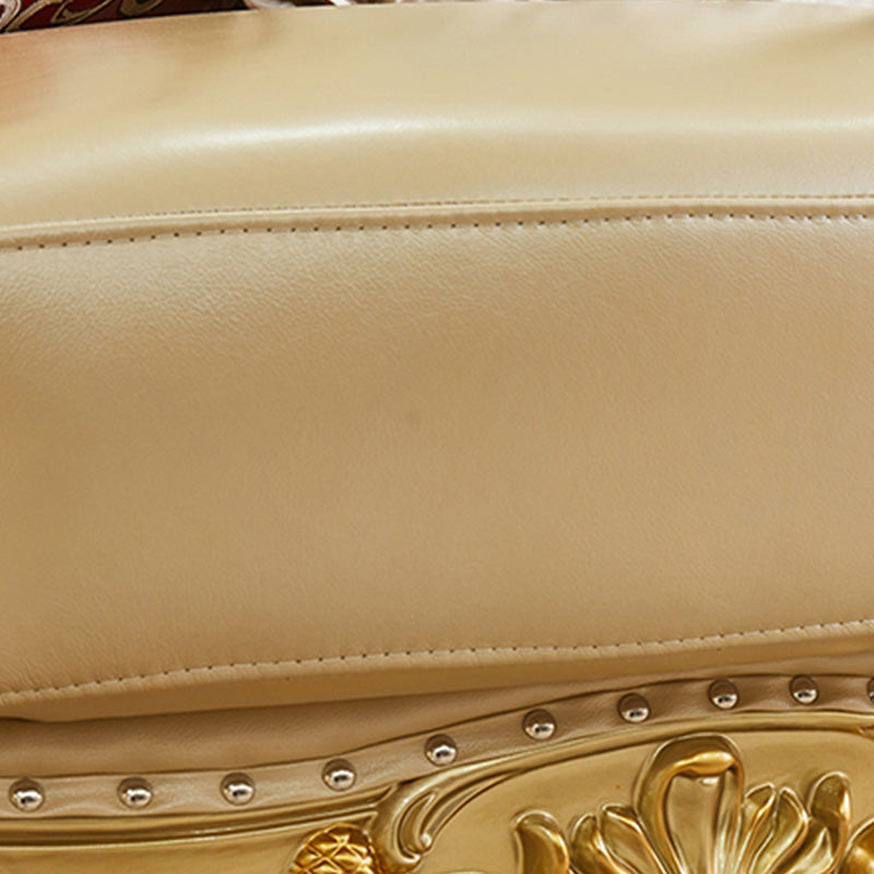 ゴールドの本革ソファ房式スプリットバックロールアームソファリビングルーム用