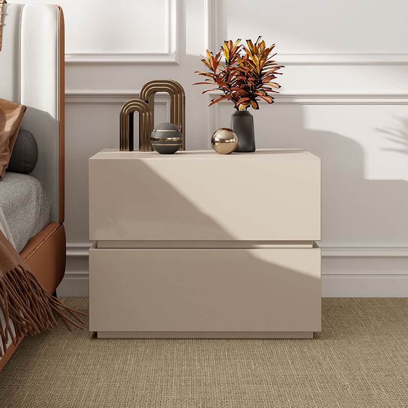 Contemporary Bedside Cabinet Faux Wood Bed Nightstand with Drawers 18"L x 16"W x 18"H Cream Gray 1 Piece Clearhalo 'Bedroom Furniture' 'furn' 'furn_night_stand' 'Furniture' 'night_stand' 'Nightstands' 7108224