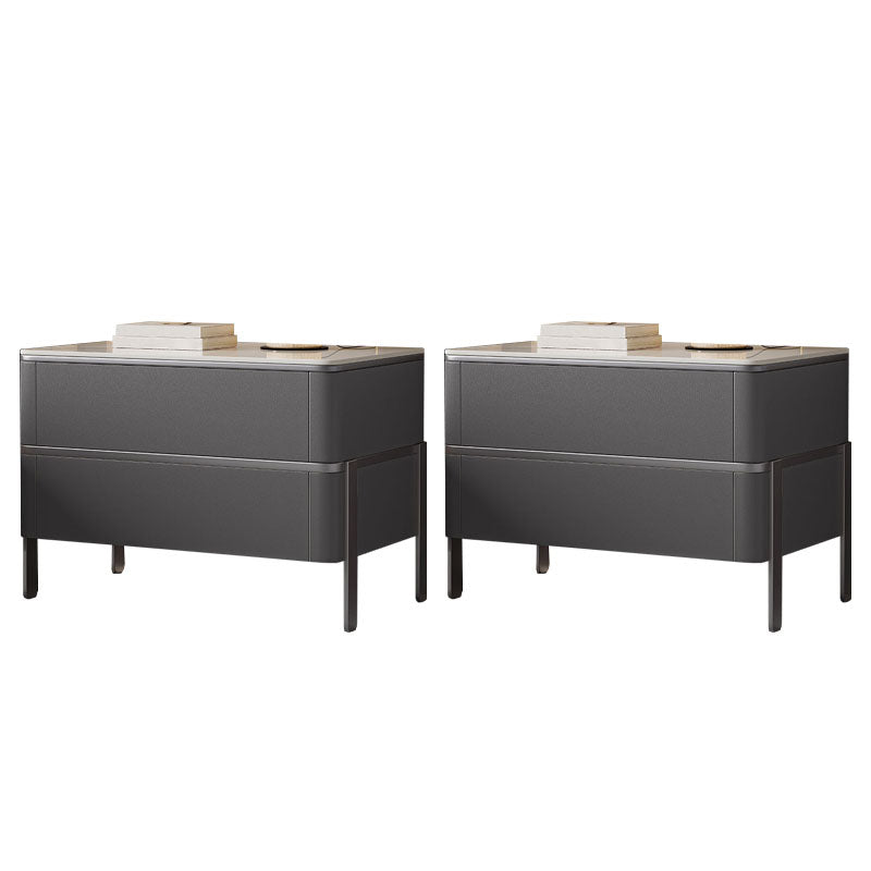 Contemporary Bedside Cabinet Stone Bed Nightstand for Bedroom Dark Gray 2 Piece Set Clearhalo 'Bedroom Furniture' 'furn' 'furn_night_stand' 'Furniture' 'night_stand' 'Nightstands' 7108276