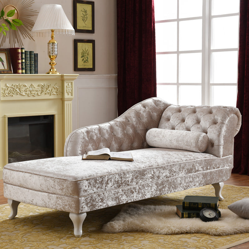 Traditional Micro-velvet Chaise Lounge Chair with One Arms, Upholstered Accent Chair White Right-Arm Chaise Clearhalo 'Chairs & Seating' 'Chaise Lounge' 'chaise_lounge' 'furn' 'furn_chaise_lounge' 'Furniture' 'Living Room Furniture' 7108350