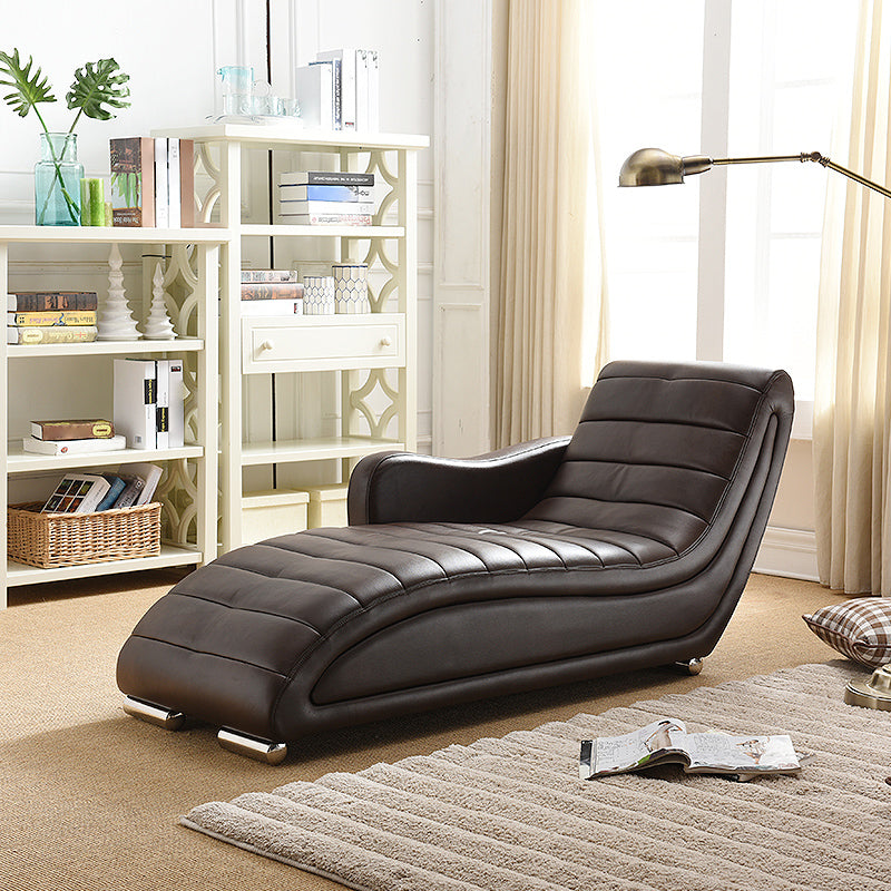 Living Room Leather Chaise Square Arms Modern Chaise Lounge with Upholster Brown Clearhalo 'Chairs & Seating' 'Chaise Lounge' 'chaise_lounge' 'furn' 'furn_chaise_lounge' 'Furniture' 'Living Room Furniture' 7108393