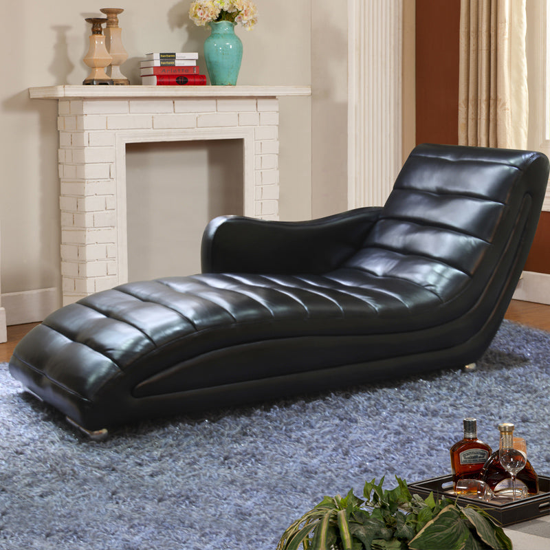 Living Room Leather Chaise Square Arms Modern Chaise Lounge with Upholster Black Clearhalo 'Chairs & Seating' 'Chaise Lounge' 'chaise_lounge' 'furn' 'furn_chaise_lounge' 'Furniture' 'Living Room Furniture' 7108398