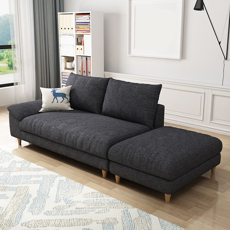 Modern Faux Leather and Linen Chaise Lounge Solid Color Chaise Lounge Chaise with Ottoman Dark Gray Left-Arm Chaise Clearhalo 'Chairs & Seating' 'Chaise Lounge' 'chaise_lounge' 'furn' 'furn_chaise_lounge' 'Furniture' 'Living Room Furniture' 7108400