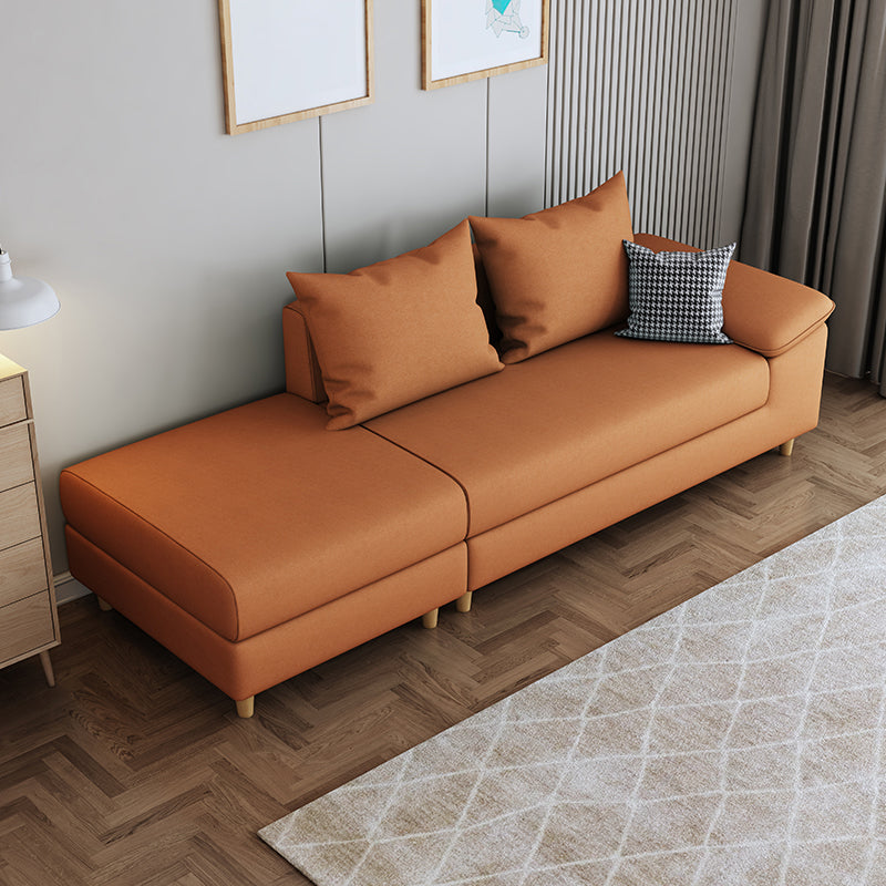 Modern Faux Leather and Linen Chaise Lounge Solid Color Chaise Lounge Chaise with Ottoman Orange Right-Arm Chaise Clearhalo 'Chairs & Seating' 'Chaise Lounge' 'chaise_lounge' 'furn' 'furn_chaise_lounge' 'Furniture' 'Living Room Furniture' 7108401