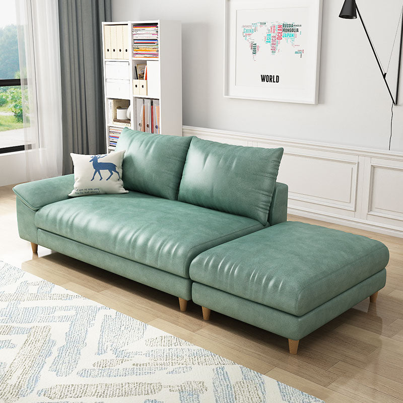 Modern Faux Leather and Linen Chaise Lounge Solid Color Chaise Lounge Chaise with Ottoman Lake Blue Left-Arm Chaise Clearhalo 'Chairs & Seating' 'Chaise Lounge' 'chaise_lounge' 'furn' 'furn_chaise_lounge' 'Furniture' 'Living Room Furniture' 7108405