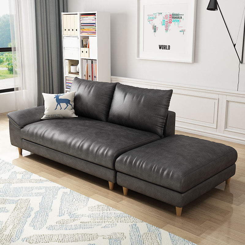 Modern Faux Leather and Linen Chaise Lounge Solid Color Chaise Lounge Chaise with Ottoman Black Left-Arm Chaise Clearhalo 'Chairs & Seating' 'Chaise Lounge' 'chaise_lounge' 'furn' 'furn_chaise_lounge' 'Furniture' 'Living Room Furniture' 7108408