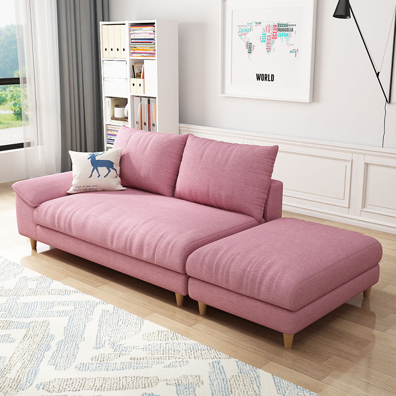 Modern Faux Leather and Linen Chaise Lounge Solid Color Chaise Lounge Chaise with Ottoman Pink Left-Arm Chaise Clearhalo 'Chairs & Seating' 'Chaise Lounge' 'chaise_lounge' 'furn' 'furn_chaise_lounge' 'Furniture' 'Living Room Furniture' 7108412