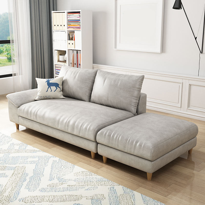 Modern Faux Leather and Linen Chaise Lounge Solid Color Chaise Lounge Chaise with Ottoman Silver Gray Left-Arm Chaise Clearhalo 'Chairs & Seating' 'Chaise Lounge' 'chaise_lounge' 'furn' 'furn_chaise_lounge' 'Furniture' 'Living Room Furniture' 7108416