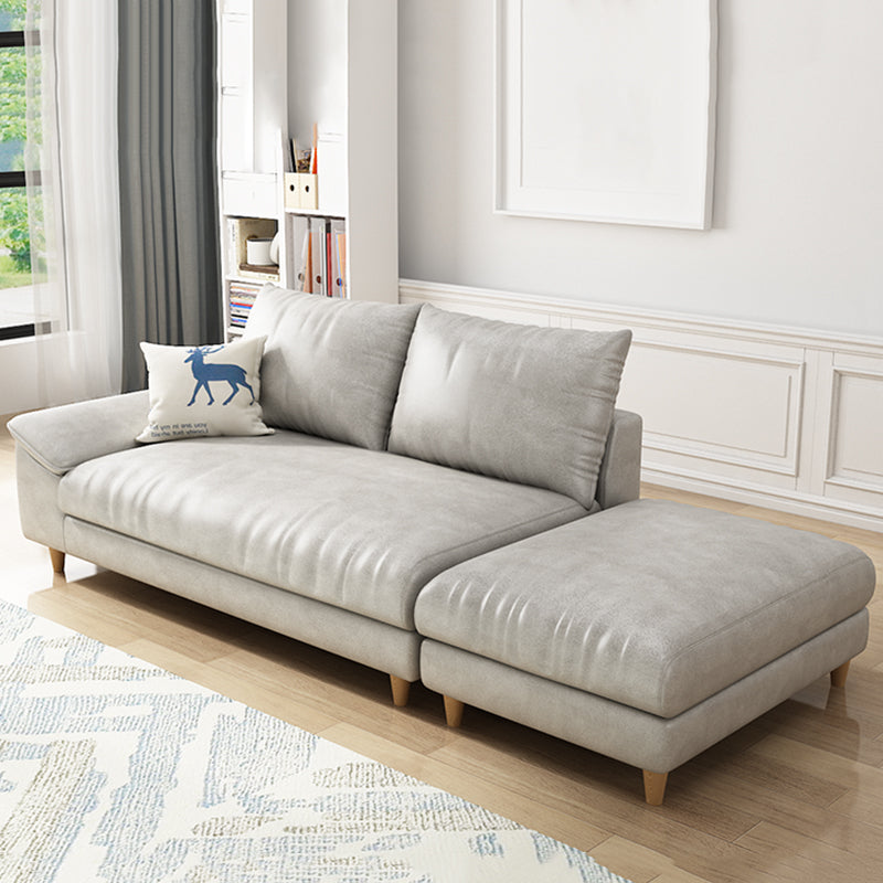 Modern Faux Leather and Linen Chaise Lounge Solid Color Chaise Lounge Chaise with Ottoman Light Grey Left-Arm Chaise Clearhalo 'Chairs & Seating' 'Chaise Lounge' 'chaise_lounge' 'furn' 'furn_chaise_lounge' 'Furniture' 'Living Room Furniture' 7108418