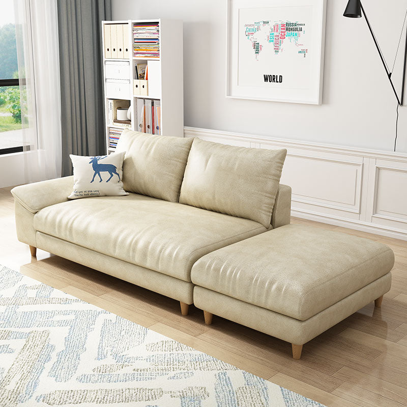 Modern Faux Leather and Linen Chaise Lounge Solid Color Chaise Lounge Chaise with Ottoman Off-White Left-Arm Chaise Clearhalo 'Chairs & Seating' 'Chaise Lounge' 'chaise_lounge' 'furn' 'furn_chaise_lounge' 'Furniture' 'Living Room Furniture' 7108419