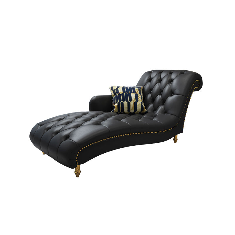 Glam Genuine Leather Chaise Lounge Living Room Chaise with One Armed Black Right-Arm Chaise Clearhalo 'Chairs & Seating' 'Chaise Lounge' 'chaise_lounge' 'furn' 'furn_chaise_lounge' 'Furniture' 'Living Room Furniture' 7108422
