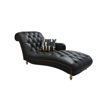 Glam Genuine Leather Chaise Lounge Living Room Chaise with One Armed Black Left-Arm Chaise Clearhalo 'Chairs & Seating' 'Chaise Lounge' 'chaise_lounge' 'furn' 'furn_chaise_lounge' 'Furniture' 'Living Room Furniture' 7108423