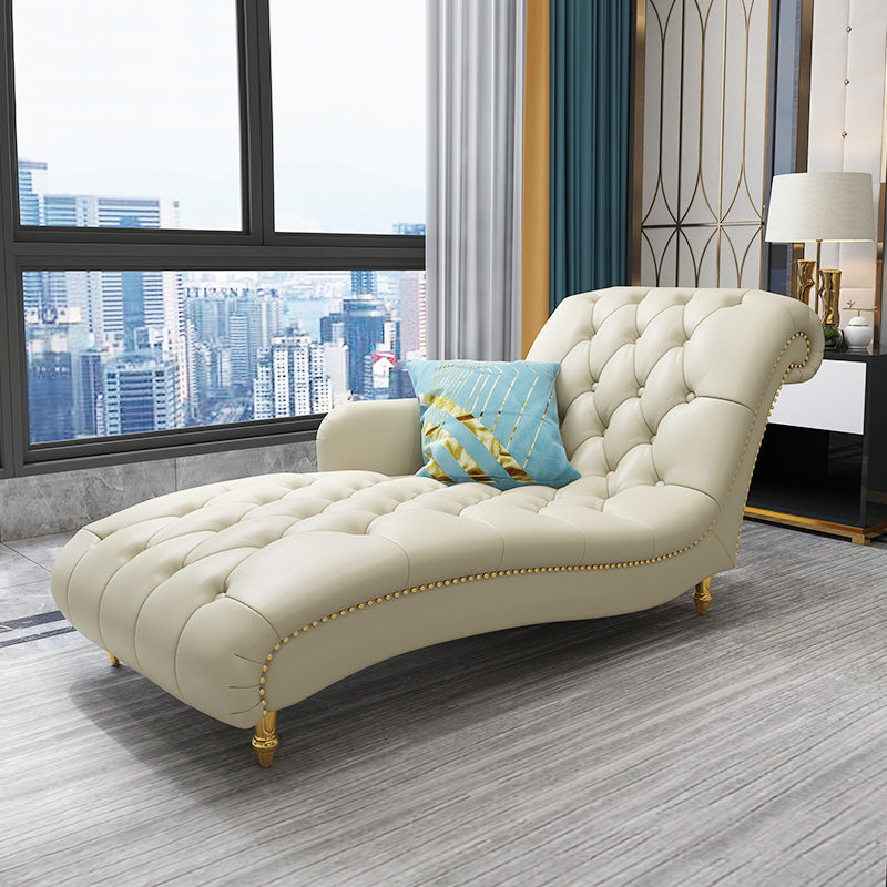 Glam Genuine Leather Chaise Lounge Living Room Chaise with One Armed Clearhalo 'Chairs & Seating' 'Chaise Lounge' 'chaise_lounge' 'furn' 'furn_chaise_lounge' 'Furniture' 'Living Room Furniture' 7108424
